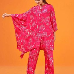 KARAJ JAIPUR Floral Printed Mandarin Collar Tunic With Trouser-image-56