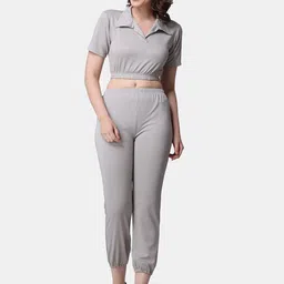 Popwings Self Design Shirt Collar Top With Joggers Co-Ords-picture-10