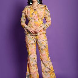 Claura Yellow Floral Printed Top With Palazzo-image-2