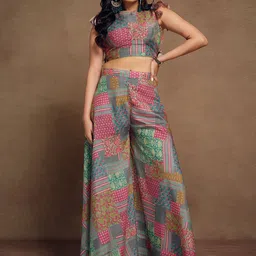 ODETTE Printed Cotton Boat NeckFlared Sleeves Top With Palazzo-image-20