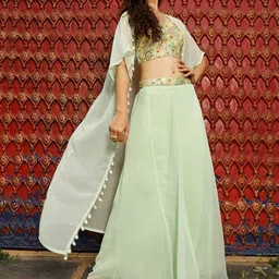 QISSA Embroidered Top With Palazzo & Shrug-28