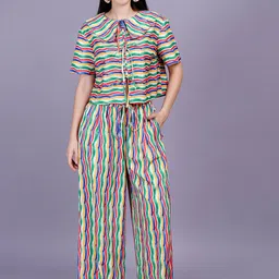 MINGLAY Striped Peter Pan Collar Pure Cotton Top & Palazzo-picture-15