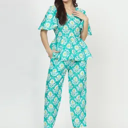 Chanting Blue Muslin Bell sleeve Angrakha Top & Trousers-picture-56