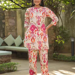 Rain & Rainbow Floral Printed Pure Cotton Tunic With Trouser-image-39