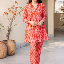 Ambraee Ikkat Printed Shirt Collar Top & Trouser-14