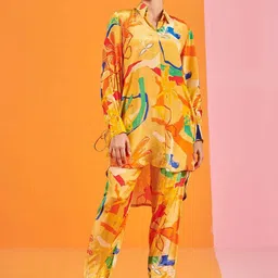 KARAJ JAIPUR Printed Shirt Collar Tunic With Trouser-image-49