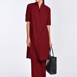 Saltpetre Maroon Organic Cotton Long Shirt With Trouser Co-Ords-image-87