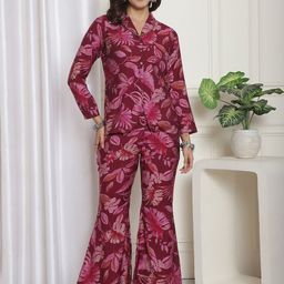 Claura Printed Shawl-Collar Shirt With Trouser-57