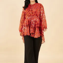 Antheaa Curve Plus Size Printed Long Sleeves Tunic with Palazzos-image-97