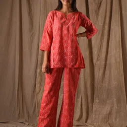 DIMPLE DESIGN STUDIO Printed Notch Neck Pure Cotton Tunic & Trouser-image-38