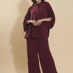 Fashfun Mandarin Collar Three-Quarter Sleeves Shirt With Trouser-picture-17