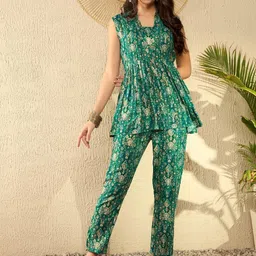 AHIKA Printed Shawl Neck Tunic With Trousers-image-50