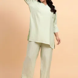 Bani Women Plus Size Self Design V-Neck Tunic & Flared Trouser Co-Ords-23
