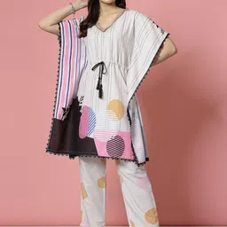 Clora Creation Printed V-Neck Kaftan Tunic With Trousers image 1