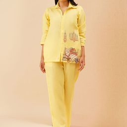 KALPRAAG Ruhani Embroidered Linen Shirt With Trousers-image-5