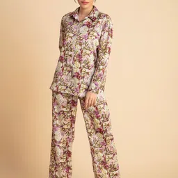 Lounge Dreams floral Printed Collar Shirt With Trousers-picture-48