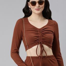 SHOWOFF Women Ruched Top With Midi Skirt Co-Ords-picture-20