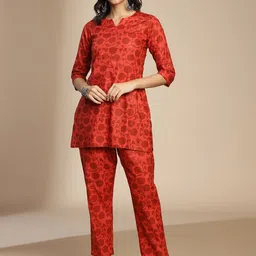 HRITIKA Floral Printed Top With Trousers-image-78