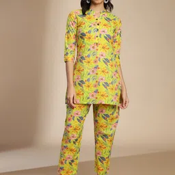HRITIKA Floral Printed Mandarin Collar Top & Trouser-image-47