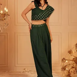 indo street Square Neck Sleeveless Embellished Top & Palazzos-image-92