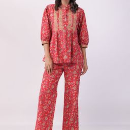 JISORA Printed Pure Cotton Top & Trouser Co-Ords Set-image-72