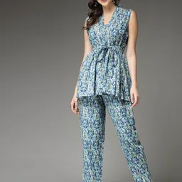 Stylum Blue Printed V-Neck Top With Trouser-picture-39