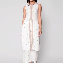 God Bless Women White Ethnic Motifs Printed Kurta with Palazzos-picture-15