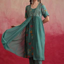 Khushal K Printed Tunic & Trousers Ethnic Co-Ords With Shrug-10