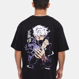 Crazymonk Jujutsu Kaisen Gojo Satoru Anime Printed Cotton Oversized T-shirt-image-24