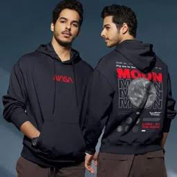 Bewakoof X Official Nasa Merchandise Fly Me To The Moon Printed Oversized Hood Sweatshirt-picture-45