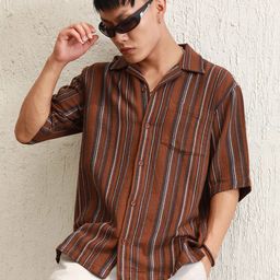Hubberholme Relaxed fit Vertical Striped Resort Collar Crochet Cotton Casual Shirt-image-65