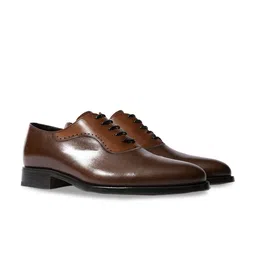 RAPAWALK Coffee Brown & Tan Handcrafted Standard Width Leather Oxfords-image-79