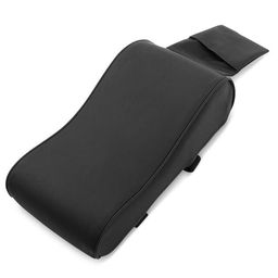 Automaze Center Console Armrest Thick Cushion,Soft Memory Foam PU Leather Height Arm Rest Pad with Phone Pocket Storage Bag (With Front Pocket, Black) image 1