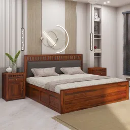 woodenmood Vrinda Solid Wood King Size Bed In Hydraulic Storage Bed In Honey Oak Finish-picture-24