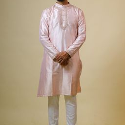 HILO DESIGN Floral Yoke Design Thread Work Mandarin Collar Pure Sillk Straight Kurta-image-31