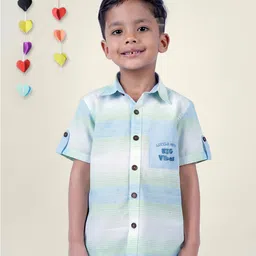 Little Llama Boys Comfort Horizontal Striped Spread Collar Pure Cotton Casual Shirt-image-53