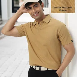 Urbano Fashion Men Textured Regular Fit Half Sleeve Cotton Polo T-Shirt-image-60