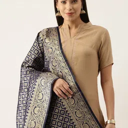 Silk Land Navy Blue & Gold-Toned Ethnic Motifs Woven Design Pure Banarasi Silk Dupatta-picture-20