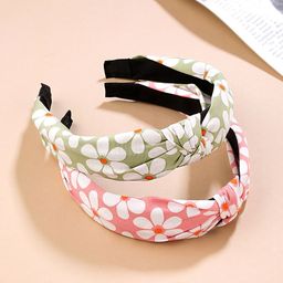 Melbees by Yellow Chimes Girls Set of 2 Pink & Green Floral Printed Knot Hairband-11