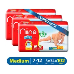 Niine Pack of 3 Baby Diaper Pants Medium Size 7-12 KG - 102 Pants-image-63