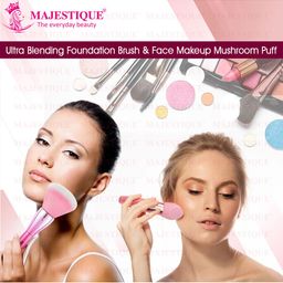 MAJESTIQUE Set of Makeup Foundation Brush & Mushroom Puff - Pink-98