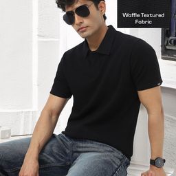 Urbano Fashion Men Cotton Textured Regular Fit Half Sleeve Polo T-Shirt-image-50