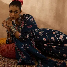 Indo Era Women Floral Embroidered Regular Beads and Stones Pure Cotton Kurta with Trousers & With Dupatta-image-67