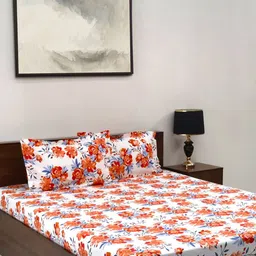 BOMBAY DYEING Florentine White Floral Pure Cotton 144 TC King Bedsheet Set 2.74 m X 2.74 m-image-36