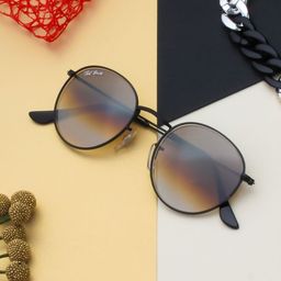 Ted Smith Unisex Brown Lens & Black Oval Sunglasses with UV Protected Lens MOON_C6-11