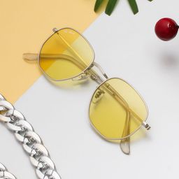 Ted Smith Unisex Yellow Lens Asymmetric Sunglasses with UV Protected Lens HEXON_C4-12