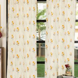 URBAN SPACE Yellow & Cream Coloured 2 Pieces Floral Printed Pure Cotton Long Door Curtains-12