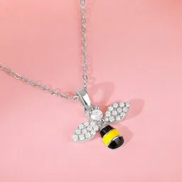 GIVA Kid's 925 Silver Rhodium-Plated Cubic Zirconia Studded Pendant with Chain-image-35