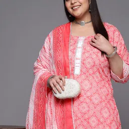 EXTRA LOVE BY LIBAS Plus Size Bandhani Printed Gotta Patti Pure Cotton Kurta Set-picture-22