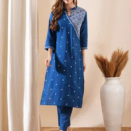 FASHOR Women Ethnic Motifs Embroidered Regular Thread Work Pure Cotton Kurta with Trousers-image-57